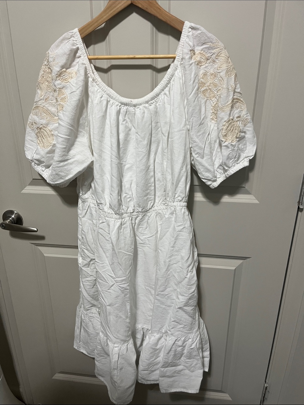 Knox Rose XXL Puff-Sleeve Cotton Dress with Embroidered Accents fully lined